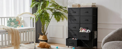 Dresser for Bedroom, Tall Storage Drawers, Fabric Storage Tower with 10 Drawers, Chest of Drawers with Fabric Bins, Sturdy Metal