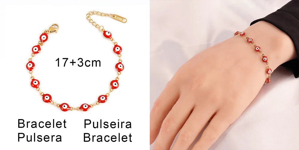 316L Stainless Steel Enamel Turkish Evil Eye Bracelets For Women Colorful Evil Eye Charm Bracelets Female Jewelry Gift