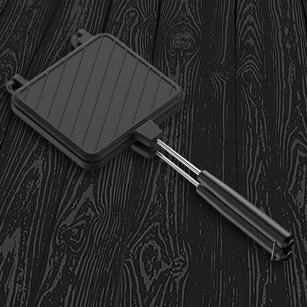Double Sided Frying Pan Non-stick Grilled Sandwich Maker Heat-resistant Flip Grill Pan with Handle Outdoor Camping BBQ Tools