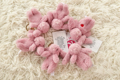 Stuffed Animals Cute Cartoon Rabbit Keychain Love Pompom Trinket Toy Girl Bag Car Keychain Mobile Phone Pendant Jewelry Gift