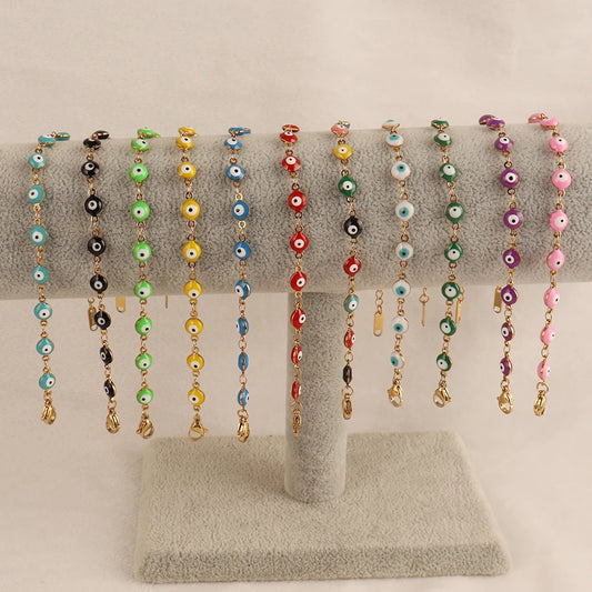316L Stainless Steel Enamel Turkish Evil Eye Bracelets For Women Colorful Evil Eye Charm Bracelets Female Jewelry Gift