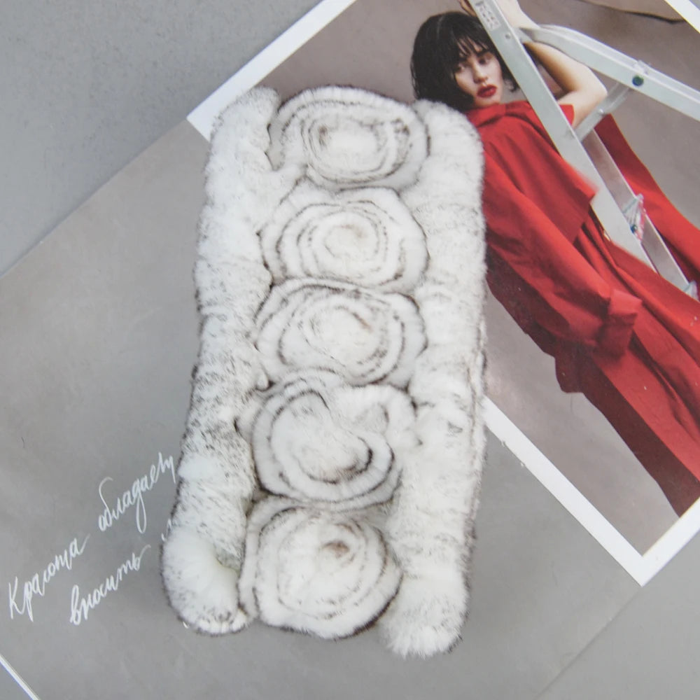 New Fashion Real Fur Hats Scarves Sets Women Winter Knitted Real Rex Rabbit Fur Hat Scarf Ladies Natural Fur Hats Mufflers Sets