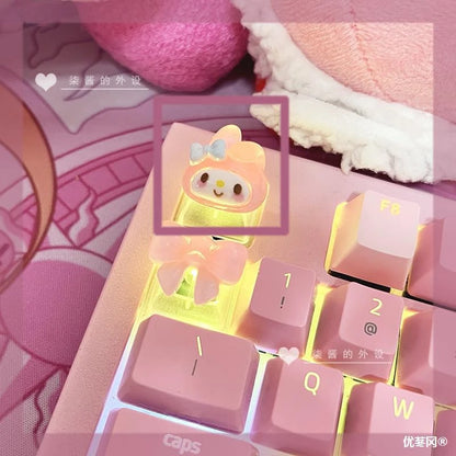 Sanrio Cartoon Animation Translucent HelloKitty Kuromi Melody Pompompurin Girl Cute Mechanical Keyboard Keycap Kawaii Gift