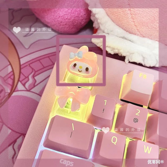 Sanrio Cartoon Animation Translucent HelloKitty Kuromi Melody Pompompurin Girl Cute Mechanical Keyboard Keycap Kawaii Gift