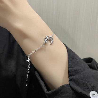 VENTFILLE 925 Sterling Silver Diamond-Studded Butterfly Bracelet Women's Fashion Temperament Flower Adjustable Bracelet