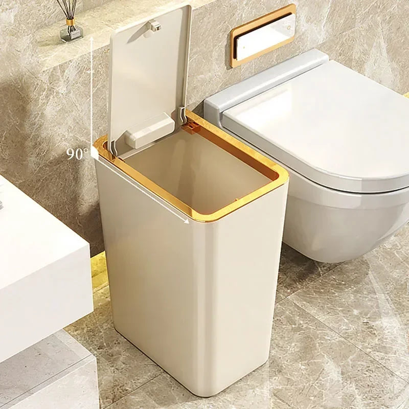 10L/12L Nordic Trash Can with One-Touch Lid Bin Deodorant Waterproof Dustbin Large Capacity Slim Toilet Gold Garbage Can