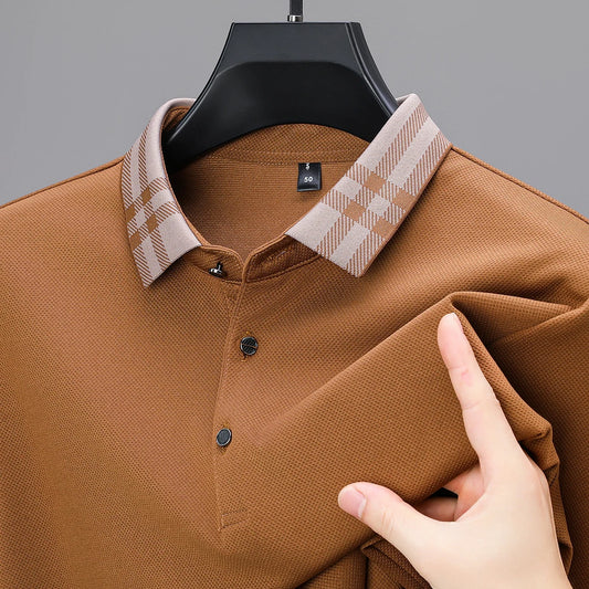 Light luxury brand polo shirt long sleeved spring and autumn new style comfortable and breathable casual striped lapel T-shirt