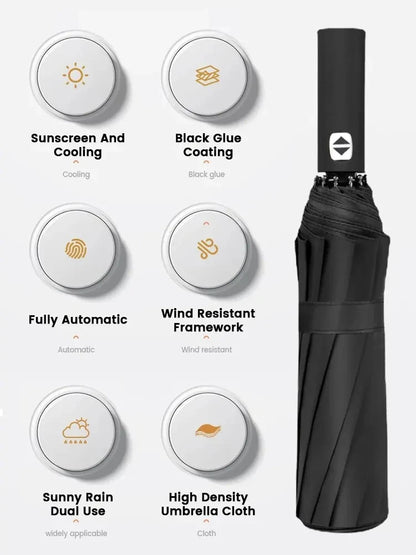 12 Bone Black Glue Fully Automatic Umbrella With Thick And Durable Keel Three Fold Umbrella UV Resistant Folding Umbrella