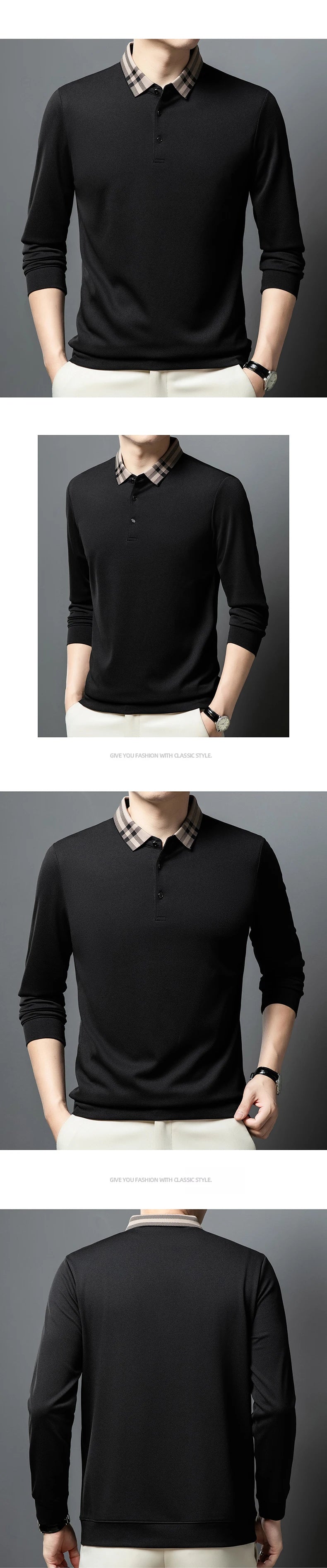 Light luxury brand polo shirt long sleeved spring and autumn new style comfortable and breathable casual striped lapel T-shirt