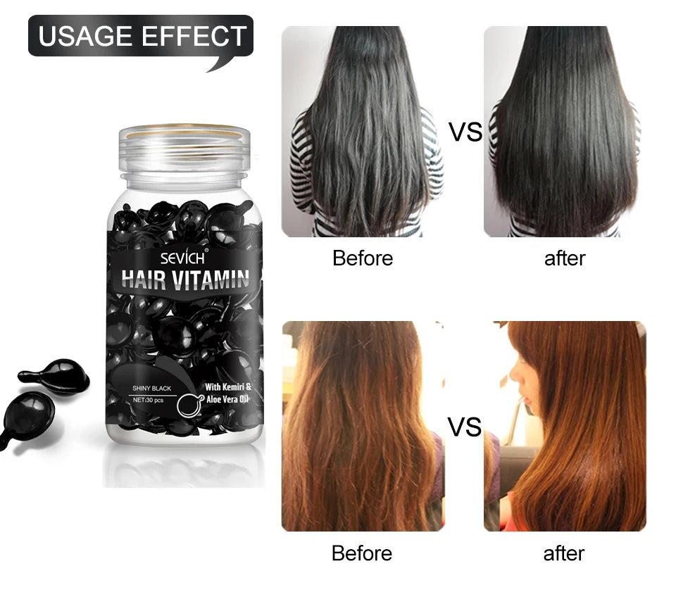 30Pcs Anti Hair Loss Hair Vitamin Capsule Oil Keratin Complex Oil Smooth Silky Hair Serum Hair Mask Repair Frizz Damaged Sevich