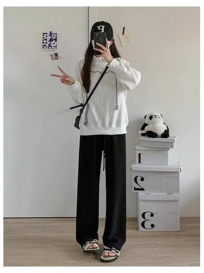 2025 summer new bubble milk puff cloud pants women high waist draped narrow straight casual pants cloud puff wide leg pants