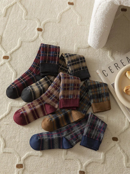 Stockings Women Harajuku Retro Vintage Plaid Long Socks Stocking JK College Style School Girls Cotton Knee Socks Women Stockings