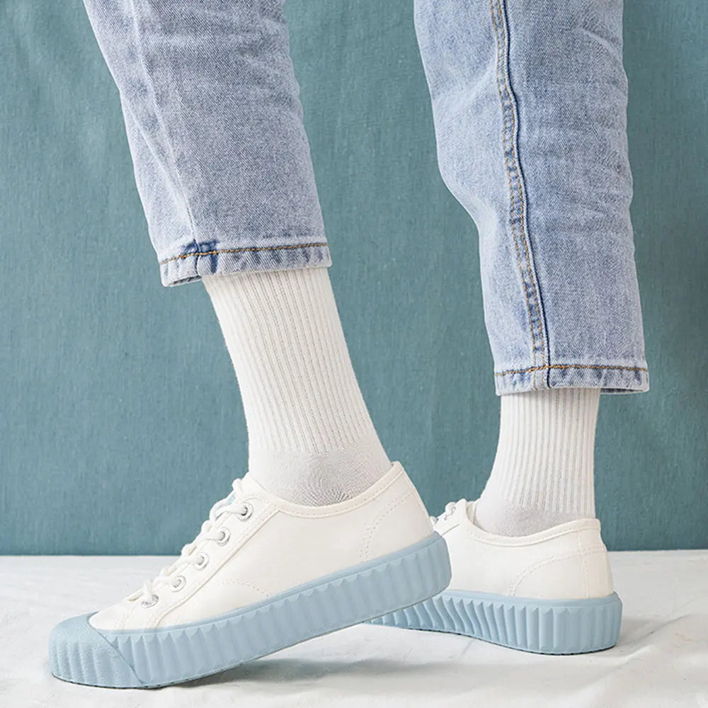 5 Pairs Women White Socks Cotton Harajuku Korean Style Socks For Girl And Boys School Middle Tube Socks