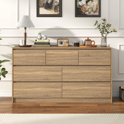 7 Drawer Dresser for Bedroom, 55'' Modern Chest of Drawers for Closet, Wide Drawer Organizer Cabinet for Living Room White/Black