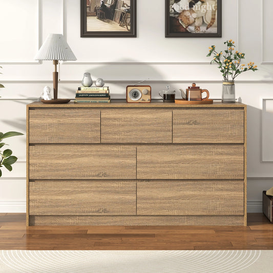 7 Drawer Dresser for Bedroom, 55'' Modern Chest of Drawers for Closet, Wide Drawer Organizer Cabinet for Living Room White/Black