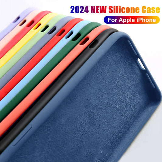 2024 NEW Liquid Silicone Case For iPhone 12 11 Pro Max Mini Luxury Shockproof Cover X XR XS 6 7 8 14 Plus SE Accessory