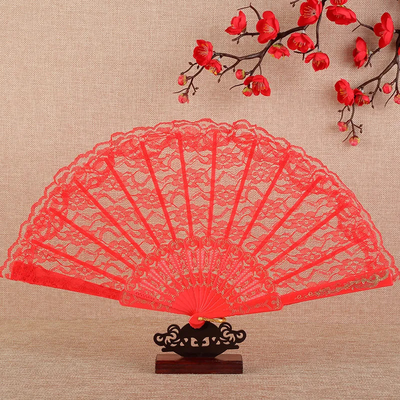 Retro Sexy Lace Fan Summer Dance Performance Photography Photo Props Portable Folding Hand Fan Decorative Fan Chinese Dance Fan