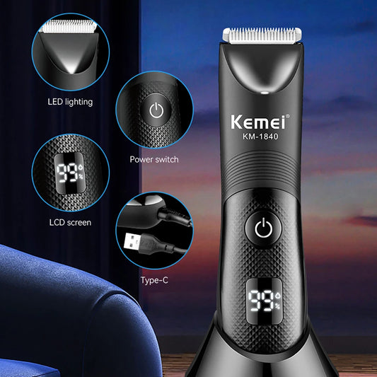 Kemei Electric Groin Ball Hair Trimmer Waterproof Clippers Body Pubic Dock Groomer Ceramic Blade Rechargeable Male Hygiene Razor