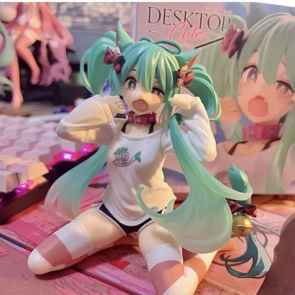 Hatsune Miku Desktop Cute Action Figure 11cm Neko T-Shirt Ver. Anime Figurine Kawaii Girl Model Toy Gift