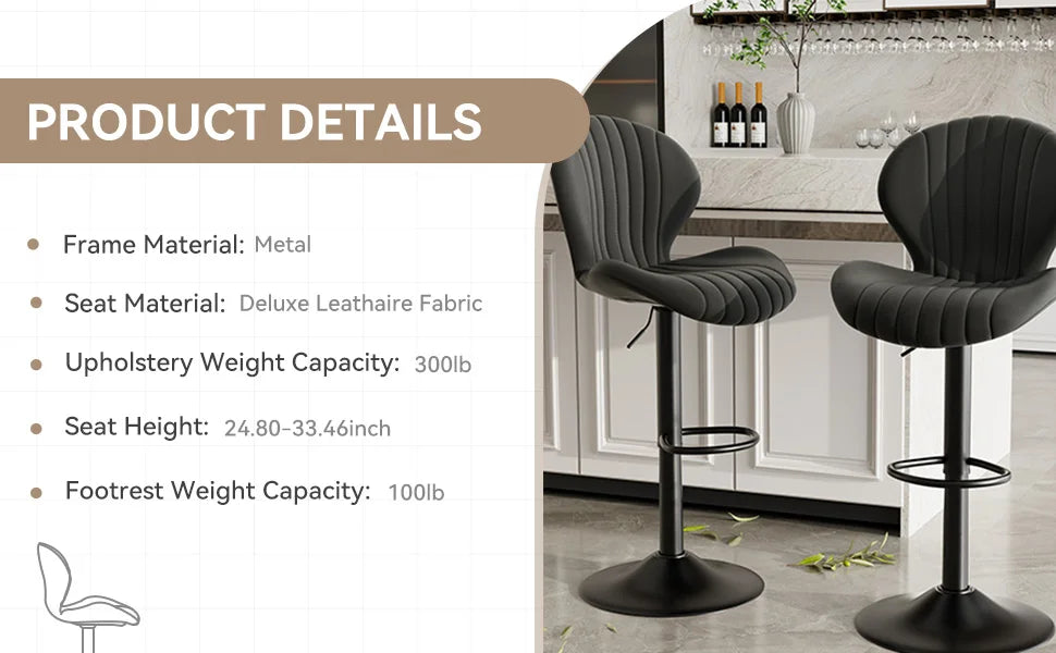 Living Room Chairs  2 Pcs Set Dining Chair Backrest Bar Stools Luxury Modern Soft Bag Stool Adjustable Height Rotating Kitchen Home Furniture