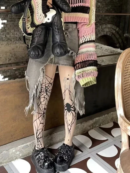 Gothic Vintage Dark Fishnet Tights Stocking Women Emo Alternative Sexy Spider Web Witch Pantyhose Y2k E-girl Cyber Punk Socks
