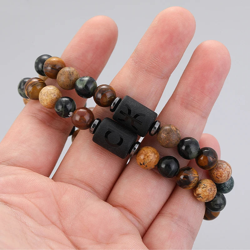 12 Zodiac Bracelets Natural Stone Cancer Virgo Leo Libra Bracelet Couples Friendship Gifts Bracelets Jewelry pulsera hombre