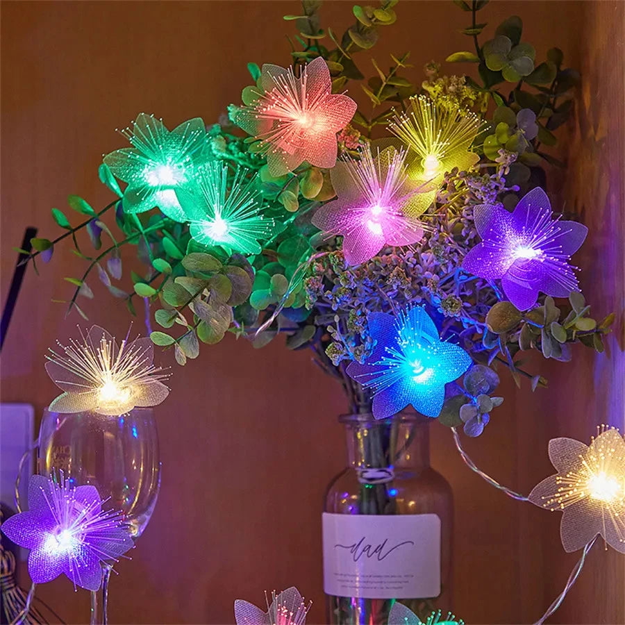 2/3M LED Fiber Optic Fairy Light Battery Powered Garland Holiday Wedding Party Birthday Decor Artificial Flowers String Lights