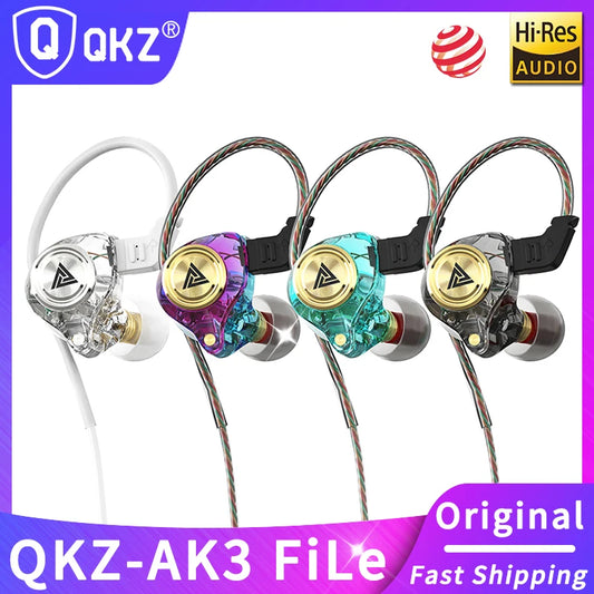 QKZ AK3 FiLe Wired Earphone with Microphone HiFi Music Monitor Bass Headphones Noise Cancelling Headset For Sport Gaming Earbuds