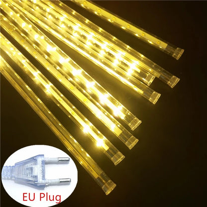 Outdoor  Meteor Shower Christmas Lights 10 Tubes 192 Led Hanging String Lights for Garden Tree Holiday Party Decoation Lamp