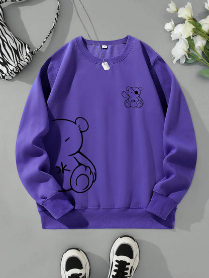 Kawaii OK Teddy bear Printing Sweatshirts For Women Classic Retro Fashion Hoodies Fleece Warm Casual Clothes Loose Sportswear