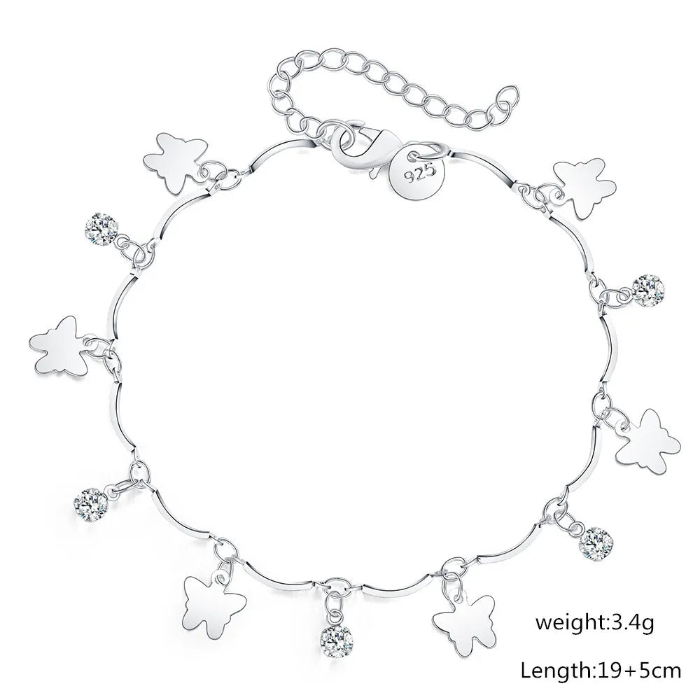 VENTFILLE 925 Sterling Silver Diamond-Studded Butterfly Bracelet Women's Fashion Temperament Flower Adjustable Bracelet