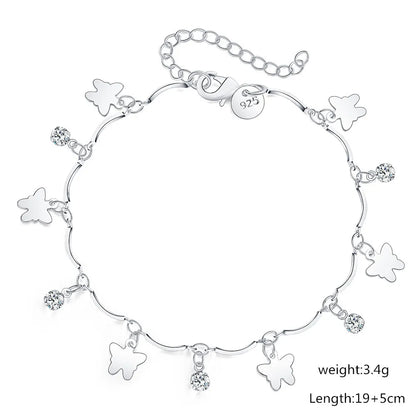 VENTFILLE 925 Sterling Silver Diamond-Studded Butterfly Bracelet Women's Fashion Temperament Flower Adjustable Bracelet