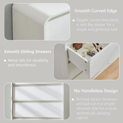 Modern 6 Drawers Dresser, 47" Wide Wood Dressers & Chests of Drawers w/Curved Profile Design, Natural Texture for Bedroom.