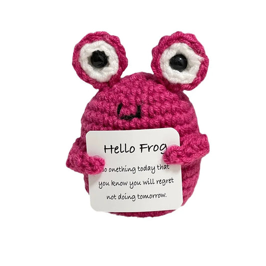 Funny Crochet Positive Energy Shark Doll with Card Home Room Decoration Handmade Knitted Flower Bee Ornament Christmas Gifts