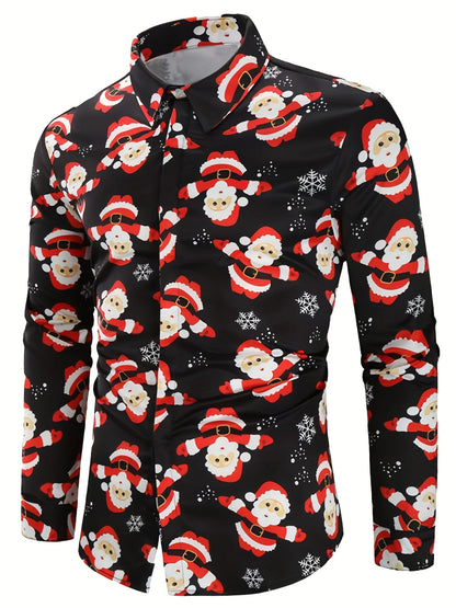 Christmas Festival Theme Men's 3D Printed Formal Shirts Christmas Tree Santa Claus Graphic Long Sleeve Shirt Fashion Men's Shirt