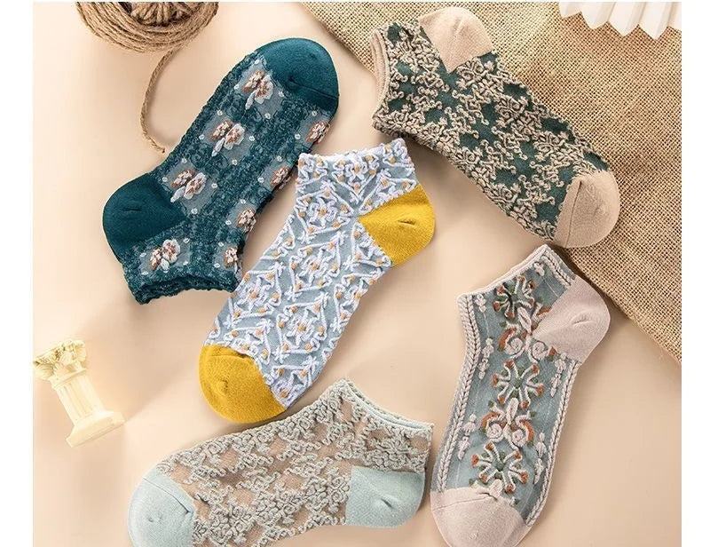 5 Pairs Lolita Japanese Woman Cute White Short Socks Set Girl Spring Summer Sweet Ruffle Lovely Cotton Socks For Women