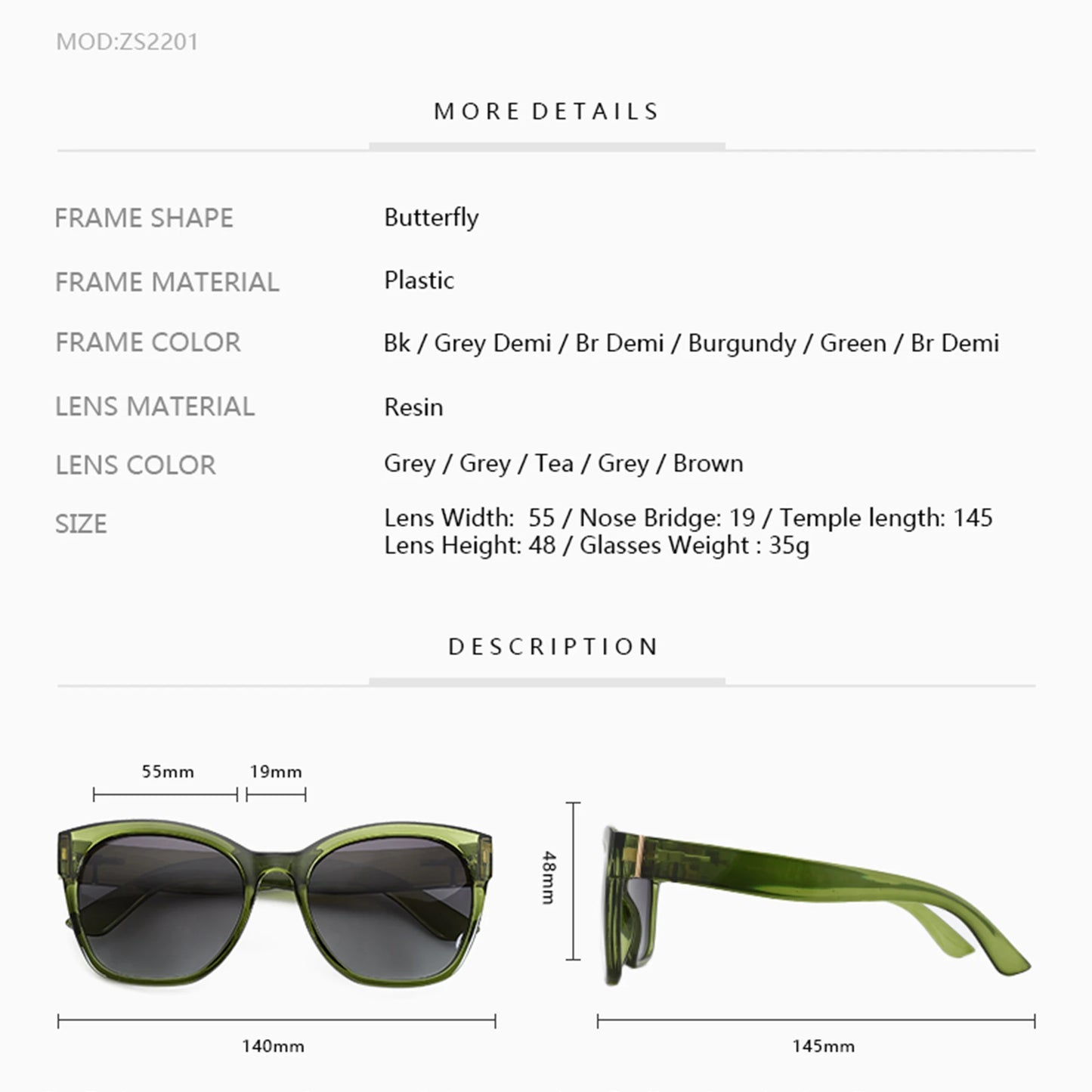 ZENOTTIC Original Thick Butterfly Frame Polarized Sunglasses for Women Chunky Uv400 Protection Shade Sun Glasses
