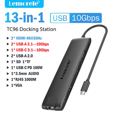 Lemorele 4K USB Hub USB C to Dual HDMI VGA Gigabit Docking Station USB 3.0 VGA Adapter SD Card Readers  for Windows MacBook Air