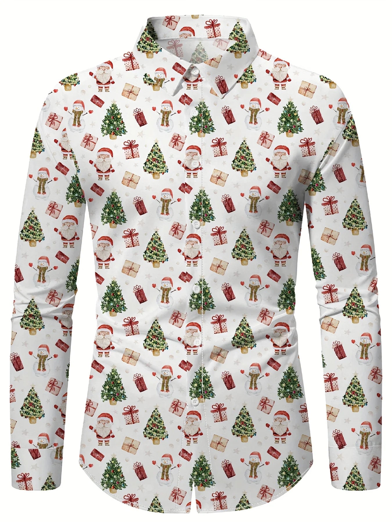 Christmas Festival Theme Men's 3D Printed Formal Shirts Christmas Tree Santa Claus Graphic Long Sleeve Shirt Fashion Men's Shirt