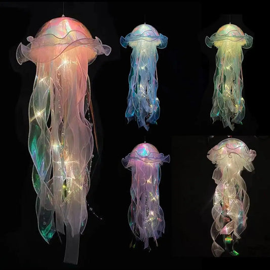 5PCS Jellyfish Bedroom Night Light Lamp Button Battery Hanging Atmosphere Decoration Lamp with Ribbon&Bead for Girl Bedroom 2024