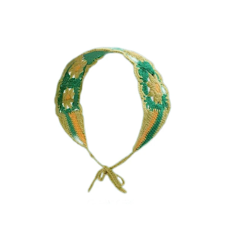 Cartoon Crochet Mushroom Hair Bands Vintage Fashion Hair Scarf For Women Flower Knit Holiday Headband Headwrap Hair Accessories