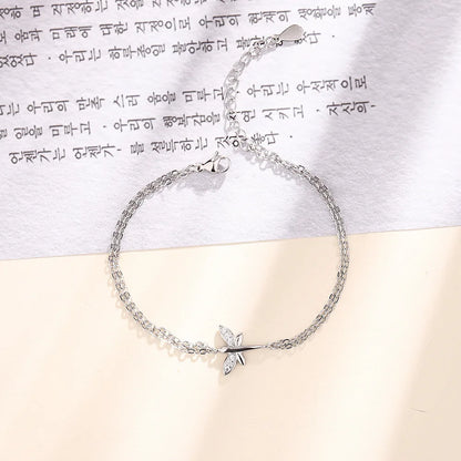 VENTFILLE 925 Sterling Silver Diamond-Studded Butterfly Bracelet Women's Fashion Temperament Flower Adjustable Bracelet