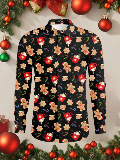 Christmas Festival Theme Men's 3D Printed Formal Shirts Christmas Tree Santa Claus Graphic Long Sleeve Shirt Fashion Men's Shirt