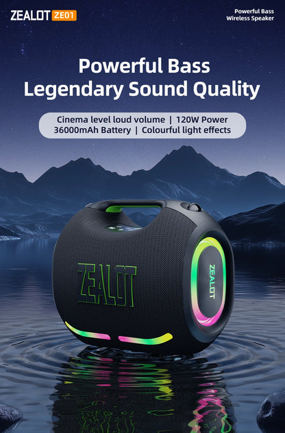 ZEALOT-ZE01 120W Big Power Wireless TWS Subwoofer Bluetooth Speaker High Volume Waterproof Portable Mobile Power HIFI Sound Qual