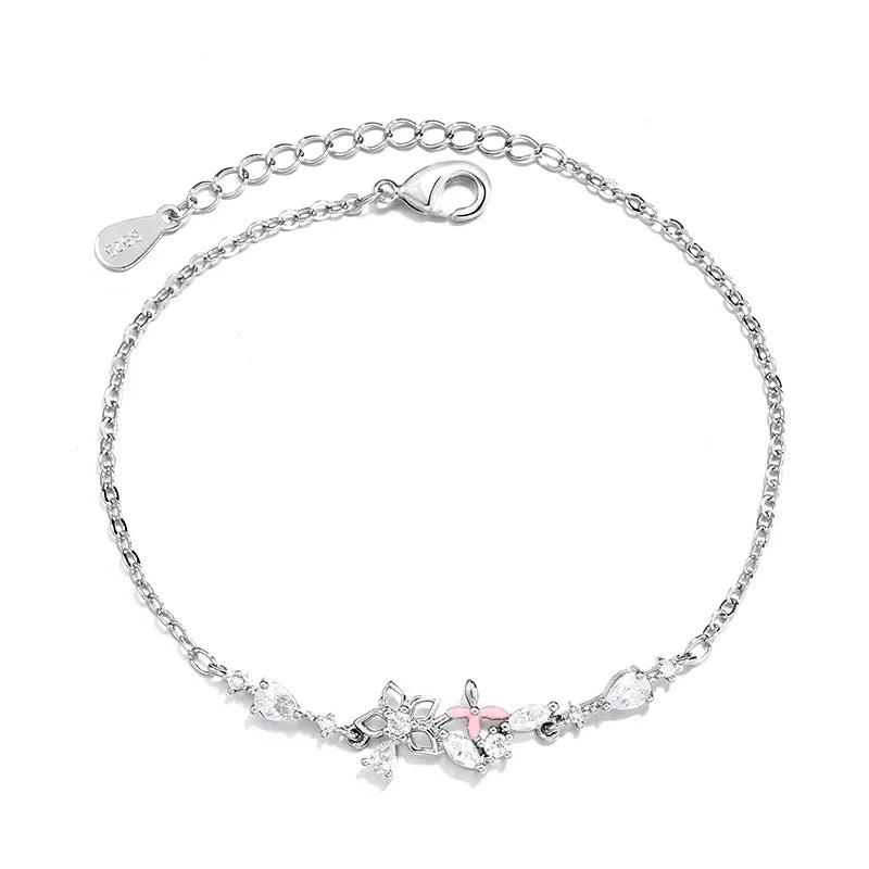 VENTFILLE 925 Sterling Silver Diamond-Studded Butterfly Bracelet Women's Fashion Temperament Flower Adjustable Bracelet
