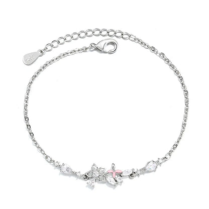 VENTFILLE 925 Sterling Silver Diamond-Studded Butterfly Bracelet Women's Fashion Temperament Flower Adjustable Bracelet