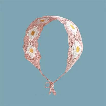 Cartoon Crochet Mushroom Hair Bands Vintage Fashion Hair Scarf For Women Flower Knit Holiday Headband Headwrap Hair Accessories