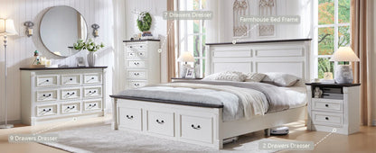 Farmhouse 7 drawer dresser, 57" large Roman column chest of drawers, bedroom, hallway, living room storage dresser.