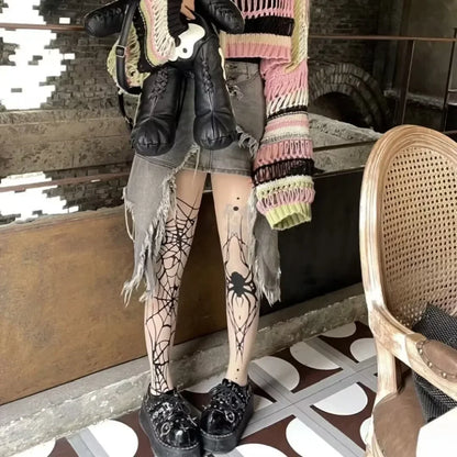 Gothic Vintage Dark Fishnet Tights Stocking Women Emo Alternative Sexy Spider Web Witch Pantyhose Y2k E-girl Cyber Punk Socks