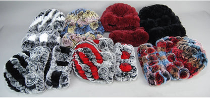 New Fashion Real Fur Hats Scarves Sets Women Winter Knitted Real Rex Rabbit Fur Hat Scarf Ladies Natural Fur Hats Mufflers Sets